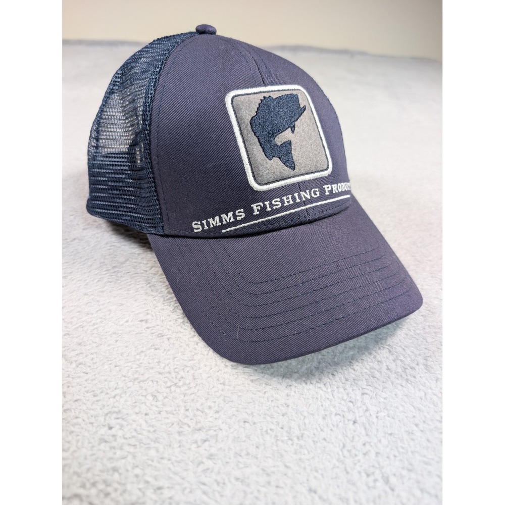 Simms Fishing Products Navy Blue Mesh Trucker Hat Snapback Fish Patch OSFM